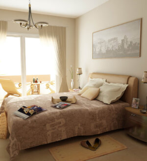 Cпальня в бежевых тонах