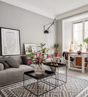 Современный интерьер квартиры 38 кв.м. в сером цвете